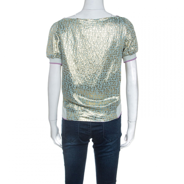 Pre Owned Louis Vuitton Multicolor Silk Metallic Weave Detail Buttoned Top S