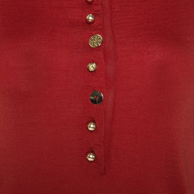 Pre Owned Louis Vuitton Brick Red Cashmere Button Front High Collar Sweater XS