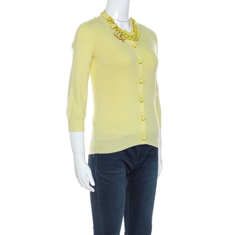 Pre Owned Louis Vuitton Yellow Cashmere Knit Chain Detail Top Cardigan Set S