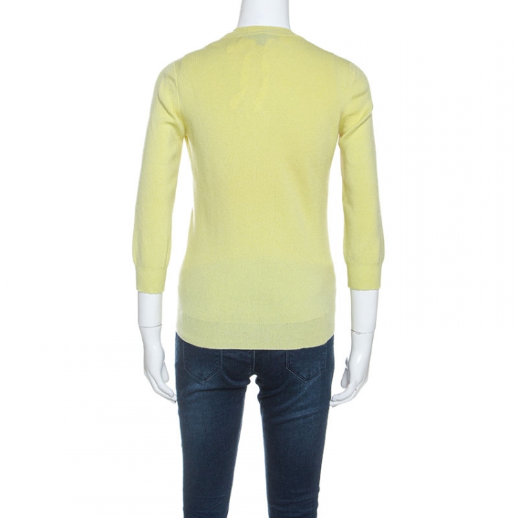 Pre Owned Louis Vuitton Yellow Cashmere Knit Chain Detail Top Cardigan Set S