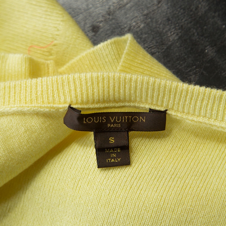 Pre Owned Louis Vuitton Yellow Cashmere Knit Chain Detail Top Cardigan Set S
