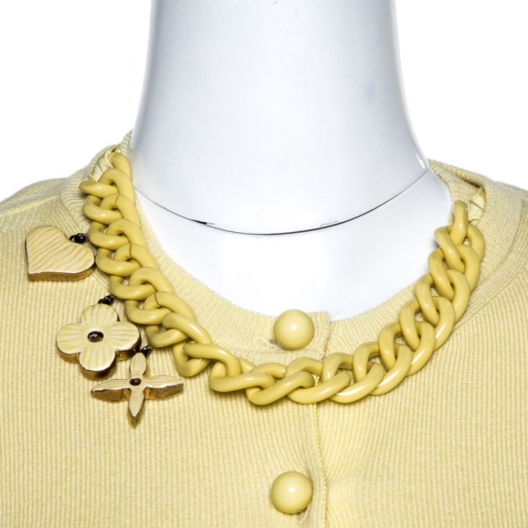 Pre Owned Louis Vuitton Yellow Cashmere Knit Chain Detail Top Cardigan Set S