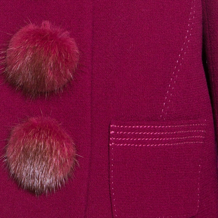 Pre Owned Louis Vuitton Magenta Wool Fur Button Detail Jacket L