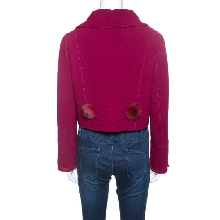 Pre Owned Louis Vuitton Magenta Wool Fur Button Detail Jacket L