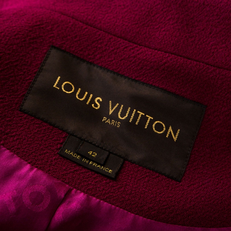 Pre Owned Louis Vuitton Magenta Wool Fur Button Detail Jacket L