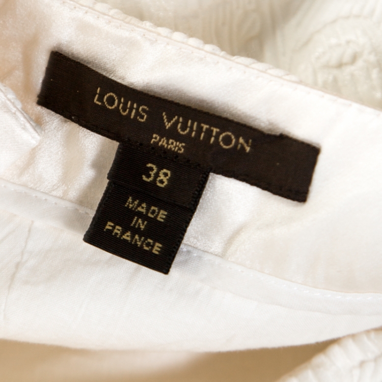 Pre Owned Louis Vuitton White Embossed Jacquard Button Detail Blouse M