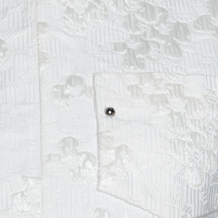Pre Owned Louis Vuitton White Embossed Jacquard Button Detail Blouse M