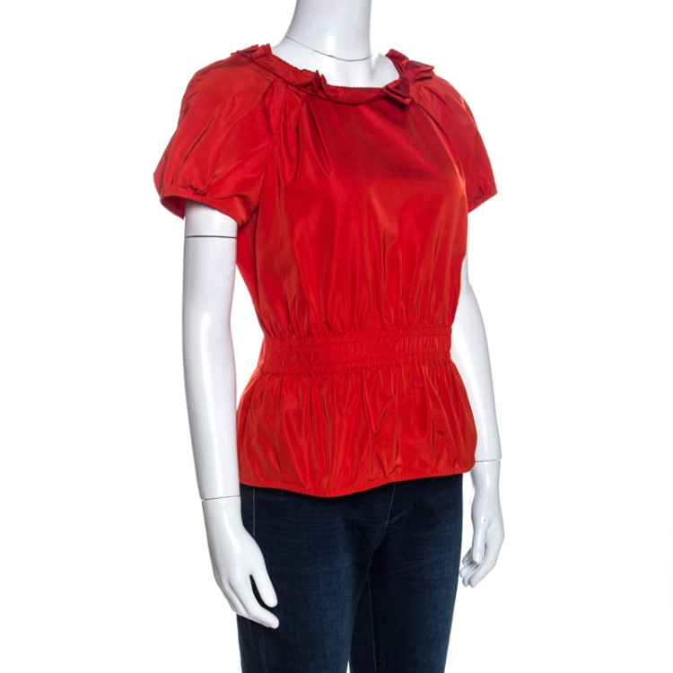 Pre Owned Louis Vuitton Pink Coated Silk Elasticized Waist Top M