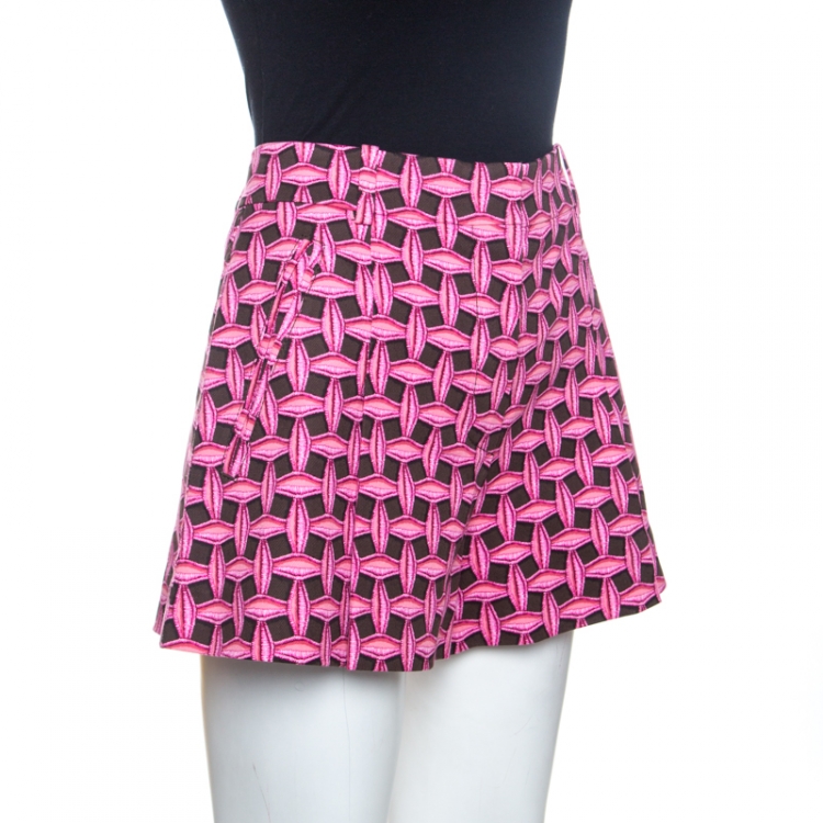 Louis Vuitton Pink & Brown Printed Denim Pleated Shorts S Louis