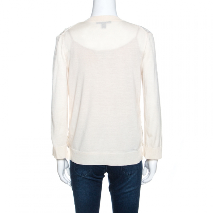 مملوكة مسبقًا Louis Vuitton Cream Wool Blend Sequin Embellished Top M
