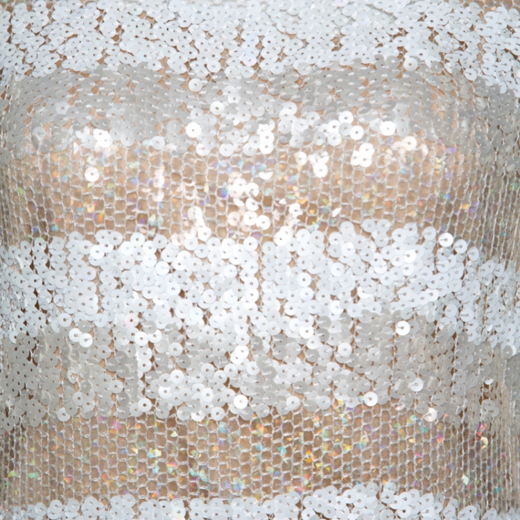 مملوكة مسبقًا Louis Vuitton Cream Wool Blend Sequin Embellished Top M