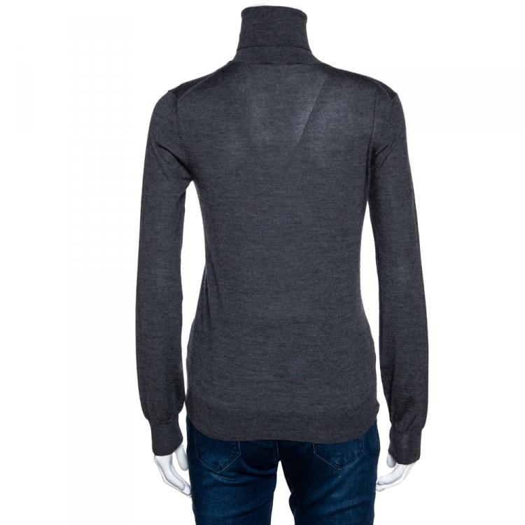 Pre Owned Louis Vuitton Grey Cashmere Wool Blend Monogram Button Detail Top S