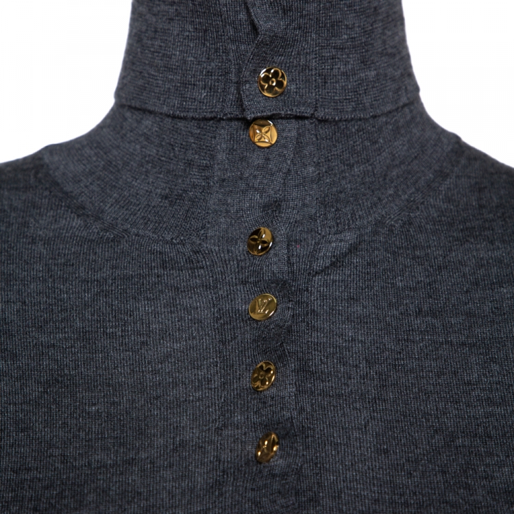 Pre Owned Louis Vuitton Grey Cashmere Wool Blend Monogram Button Detail Top S