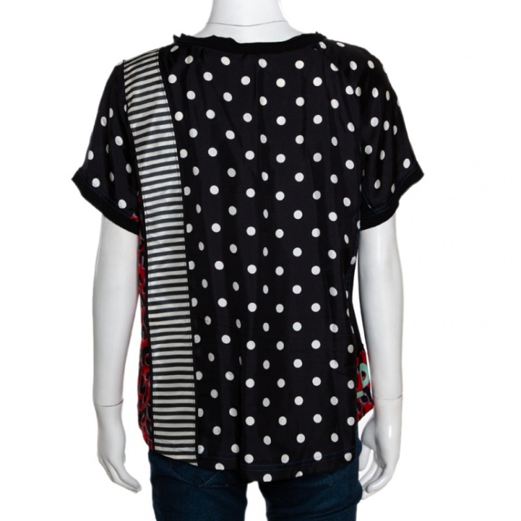 مملوكة مسبقًا Louis Vuitton Multicolor Silk Jersey Trim Patch Print Top M 