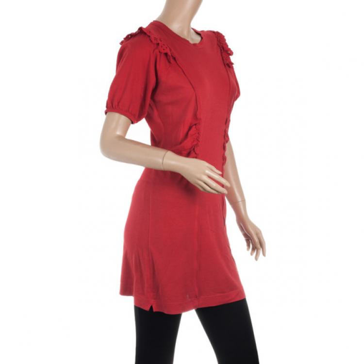 Pre Owned Louis Vuitton Red Cotton Short Sleeved Dress M