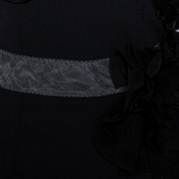 Pre Owned Louis Vuitton Black Embellished & Ruffled Sleeveless Dress M