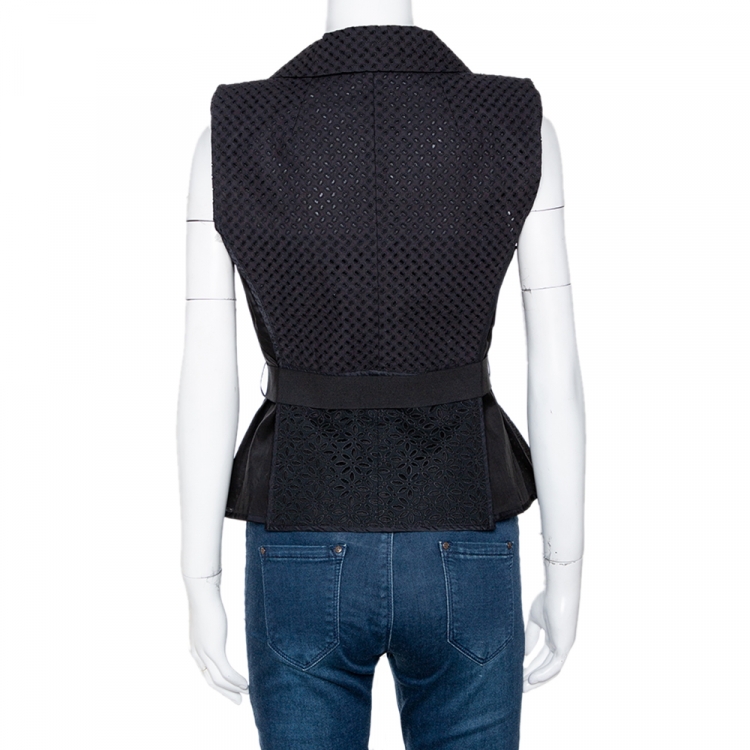 Pre Owned Louis Vuitton Black Silk & Cotton Lace Belted Vest Jacket M