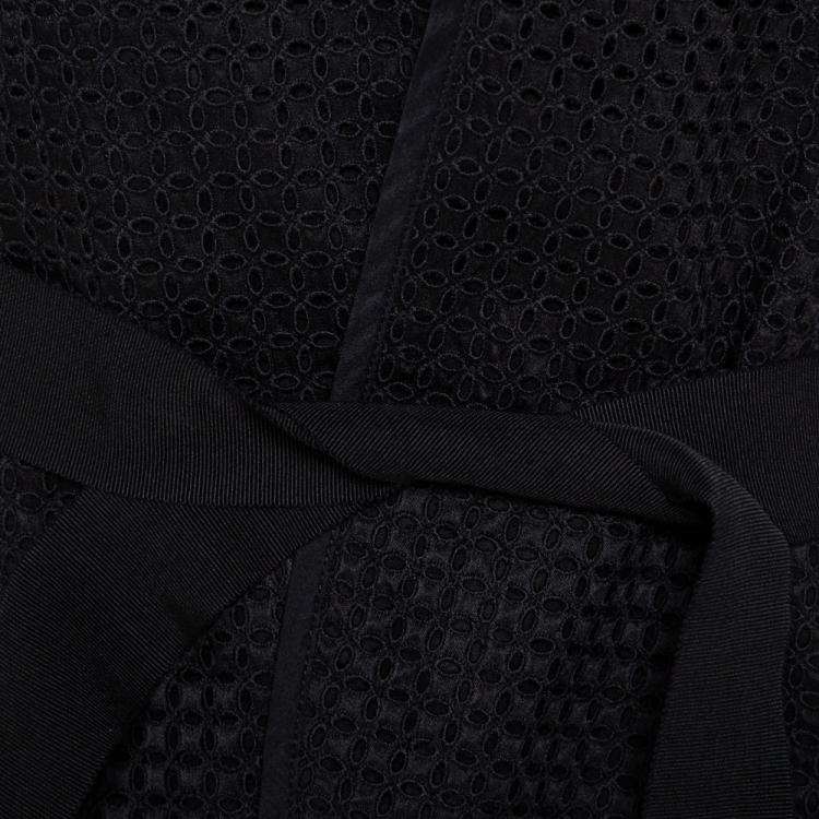 Pre Owned Louis Vuitton Black Silk & Cotton Lace Belted Vest Jacket M
