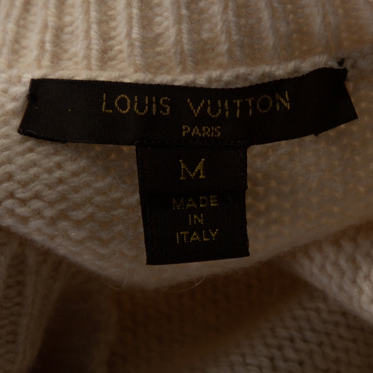 Pre Owned Louis Vuitton Cream Cashmere Blend Chunky Rib Knit Oversized Sweater M