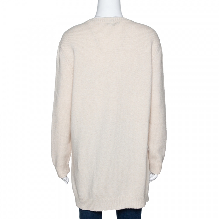 Pre Owned Louis Vuitton Cream Cashmere Blend Chunky Rib Knit Oversized Sweater M