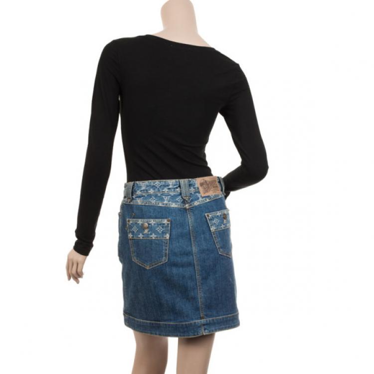 Pre Owned Louis Vuitton Denim Monogram Skirt