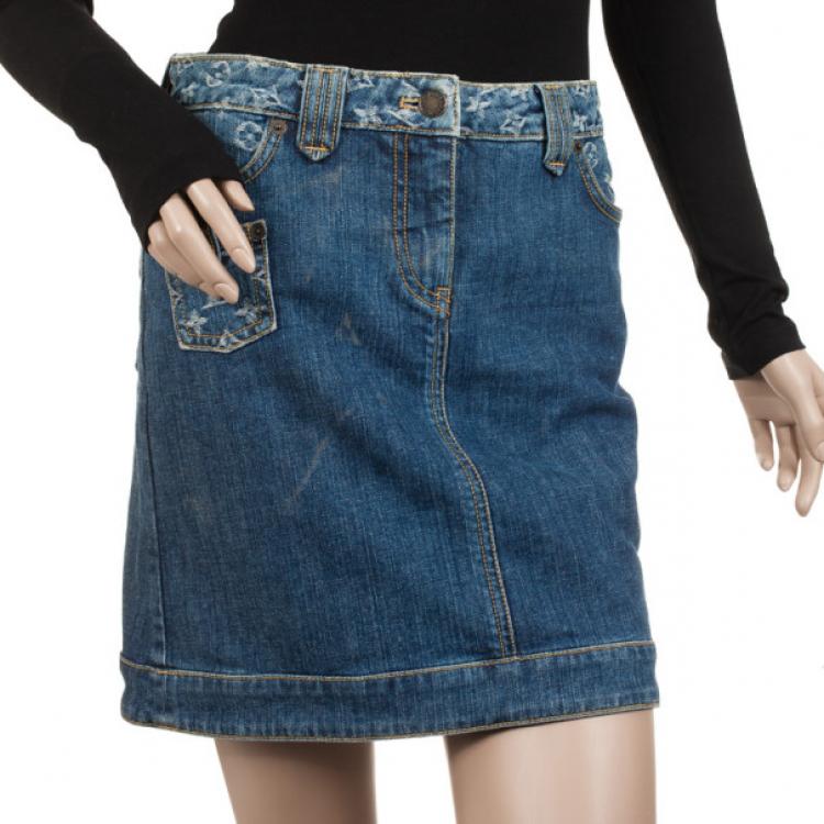 Pre Owned Louis Vuitton Denim Monogram Skirt