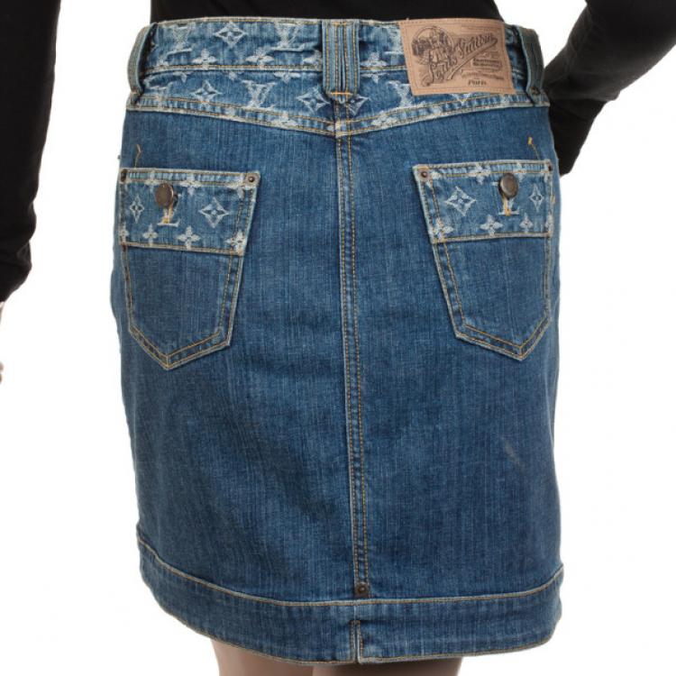 Pre Owned Louis Vuitton Denim Monogram Skirt