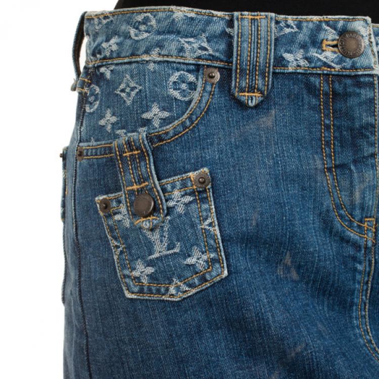 Pre Owned Louis Vuitton Denim Monogram Skirt