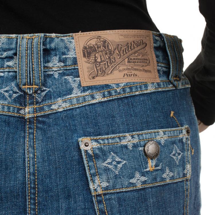 Pre Owned Louis Vuitton Denim Monogram Skirt