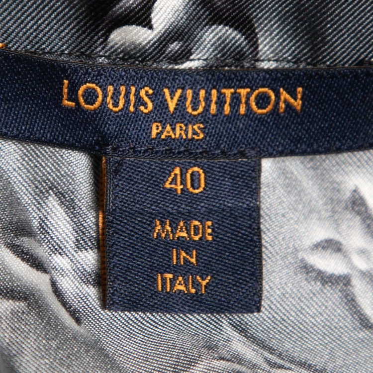 Pre Owned Louis Vuitton Grey Monogram Silk Button Front Pajama Shirt & Pant Set M