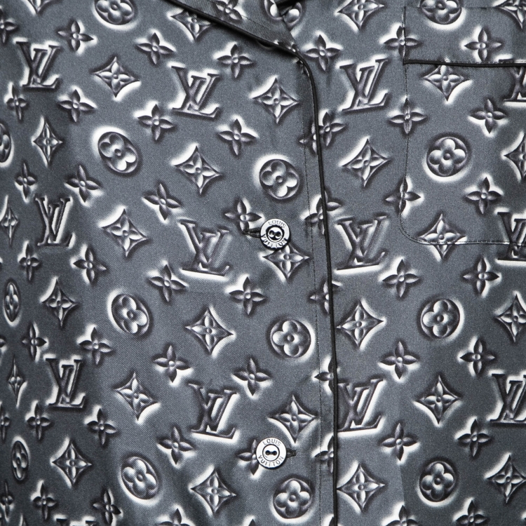 Pre Owned Louis Vuitton Grey Monogram Silk Button Front Pajama Shirt & Pant Set M
