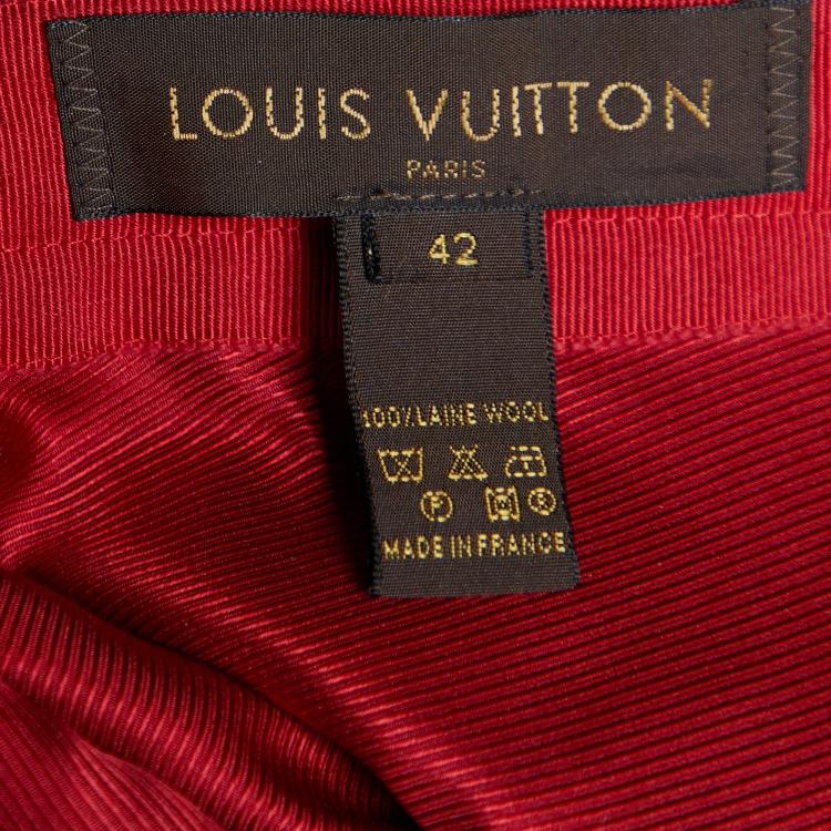 Pre Owned Louis Vuitton Red Wool & Tulle Ruffled Hem Skirt L