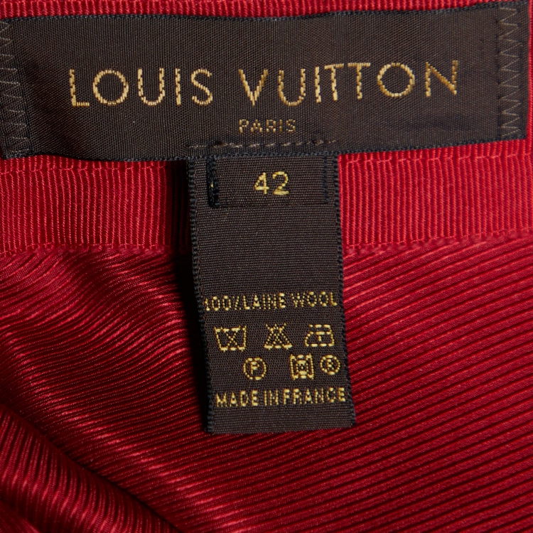 Pre Owned Louis Vuitton Red Wool & Tulle Ruffled Hem Skirt L