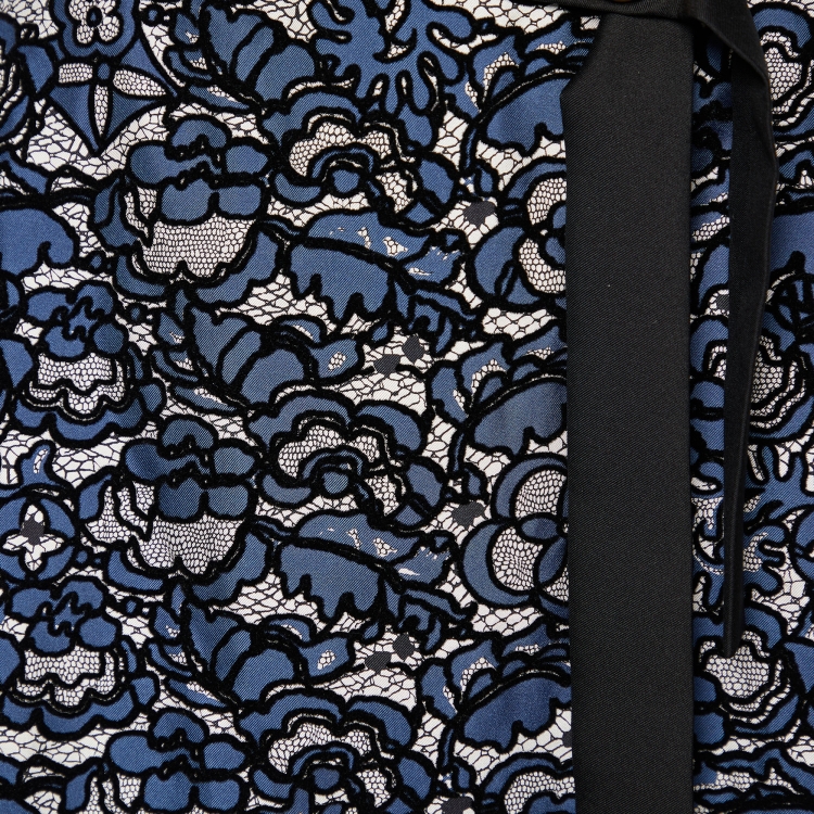 Pre Owned Louis Vuitton Blue Flock Printed Silk Mini Skirt L