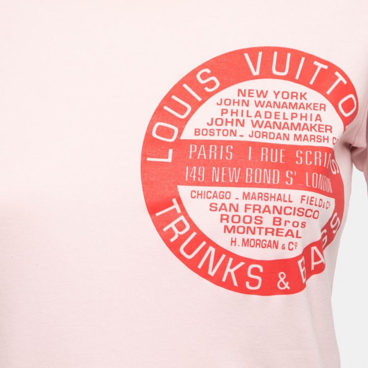Pre Owned Louis Vuitton Pink World Tour Stamp Print Cotton Crew Neck T-Shirt S