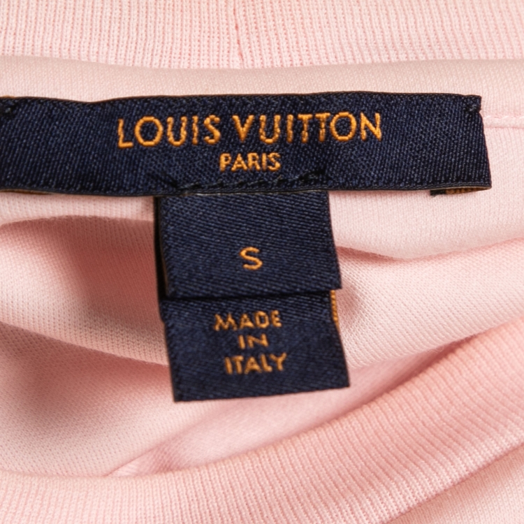 Pre Owned Louis Vuitton Pink World Tour Stamp Print Cotton Crew Neck T-Shirt S