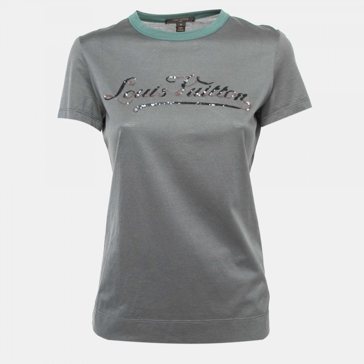 Louis Vuitton Grey Logo Sequined Cotton Short Sleeve T-Shirt S