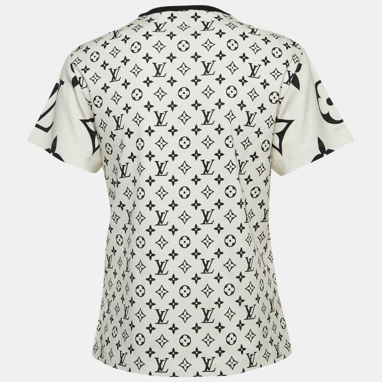 Pre Owned Louis Vuitton Cream Mix Monogram Cotton Chain Crew Neck T-Shirt S