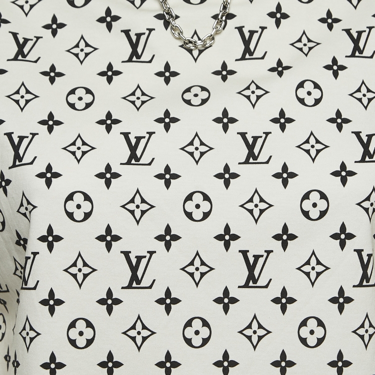 Pre Owned Louis Vuitton Cream Mix Monogram Cotton Chain Crew Neck T-Shirt S