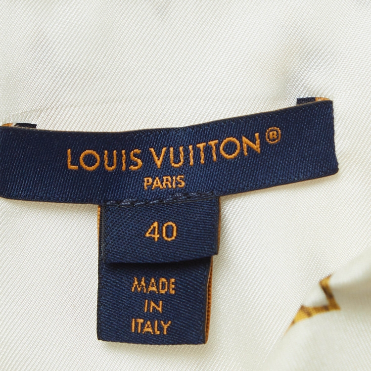Pre Owned Louis Vuitton Cream Monogram Silk Zip-Up Long Sleeve Shirt M