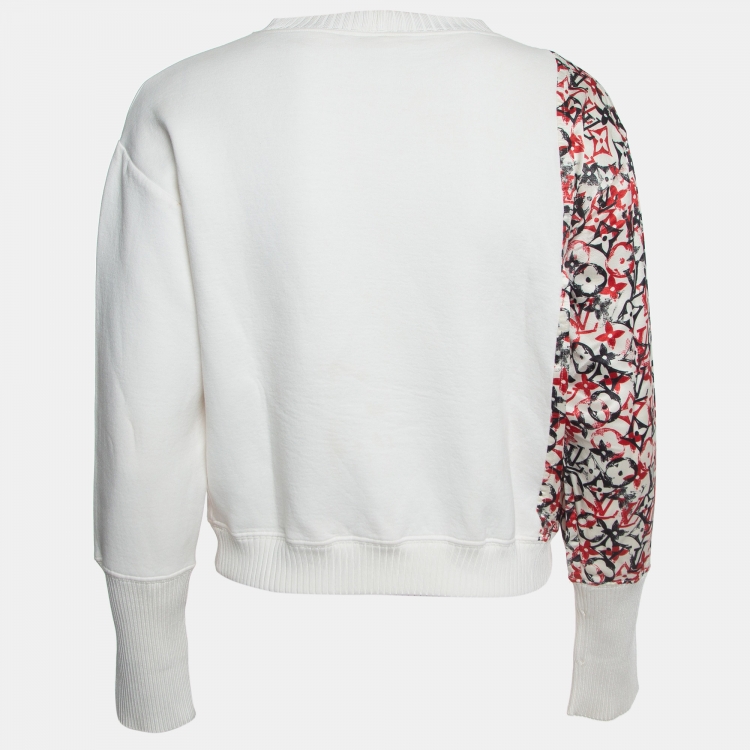 Pre Owned Louis Vuitton White Cotton Blend Monogram Detailed Sweatshirt S