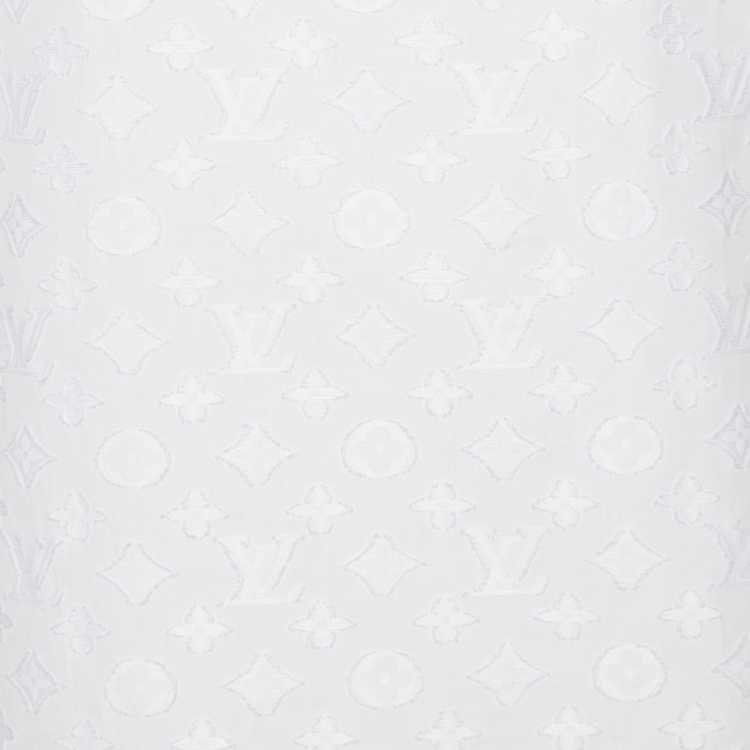 Pre Owned Louis Vuitton White Monogram Fil Coupé Cotton Frill Blouse S