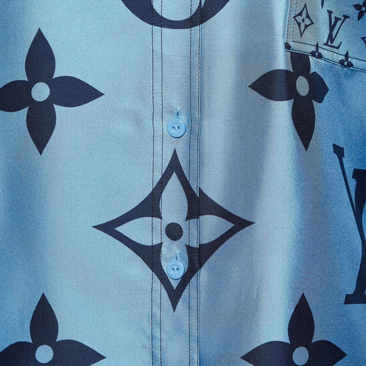 Pre Owned Louis Vuitton Blue Monogram Print Silk Button Front Shirt S