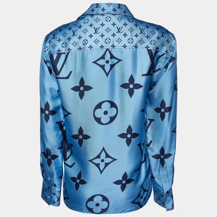 ルイヴィトン　トップス Louis Vuitton Blue Monogram Print Silk Button Front Shirt S Louis