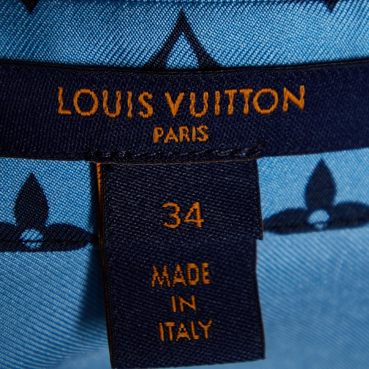 Pre Owned Louis Vuitton Blue Monogram Print Silk Button Front Shirt S