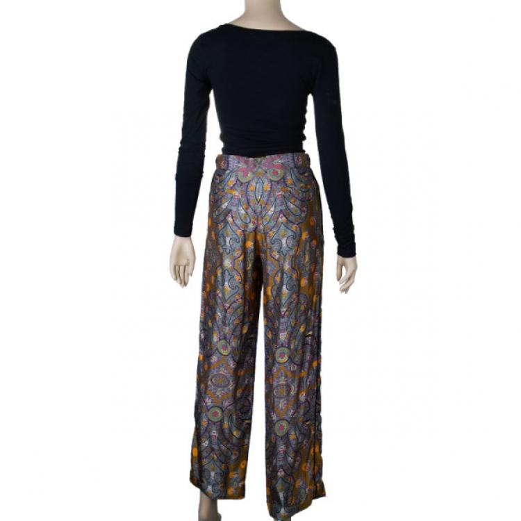 Pre Owned Louis Vuitton Printed Silk Wide Pants S