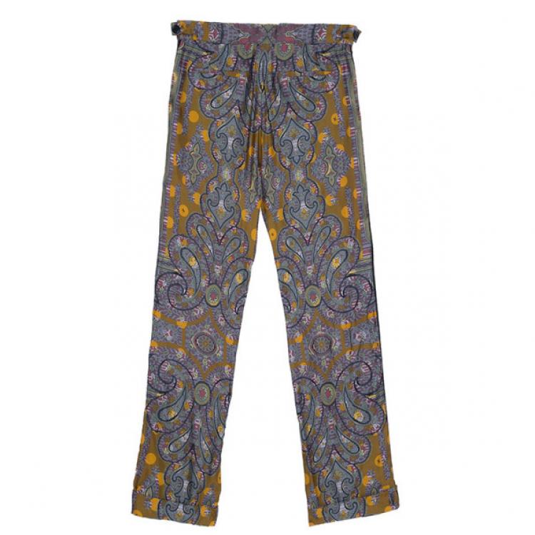 Pre Owned Louis Vuitton Printed Silk Wide Pants S
