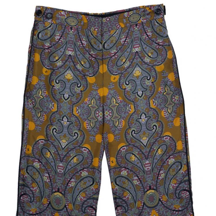 Pre Owned Louis Vuitton Printed Silk Wide Pants S