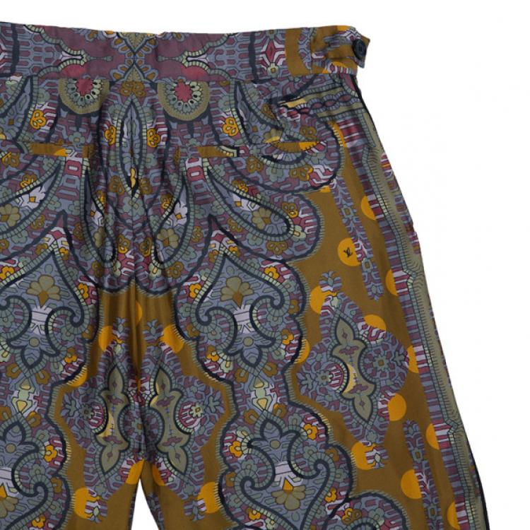 Pre Owned Louis Vuitton Printed Silk Wide Pants S