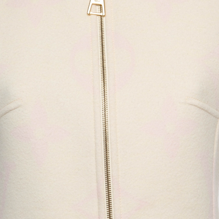 Pre Owned Louis Vuitton Cream Logo Print Wool Zipper Mini Dress M